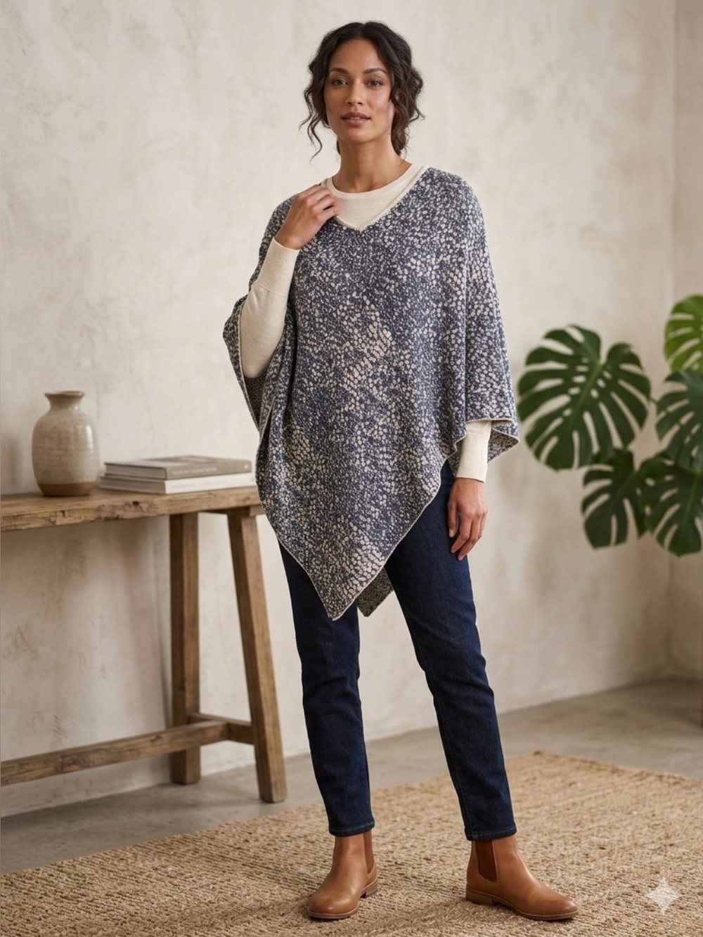 Viva Terra by Indigenous Organic Knit Poncho Sweater OS Boho Gorpcore